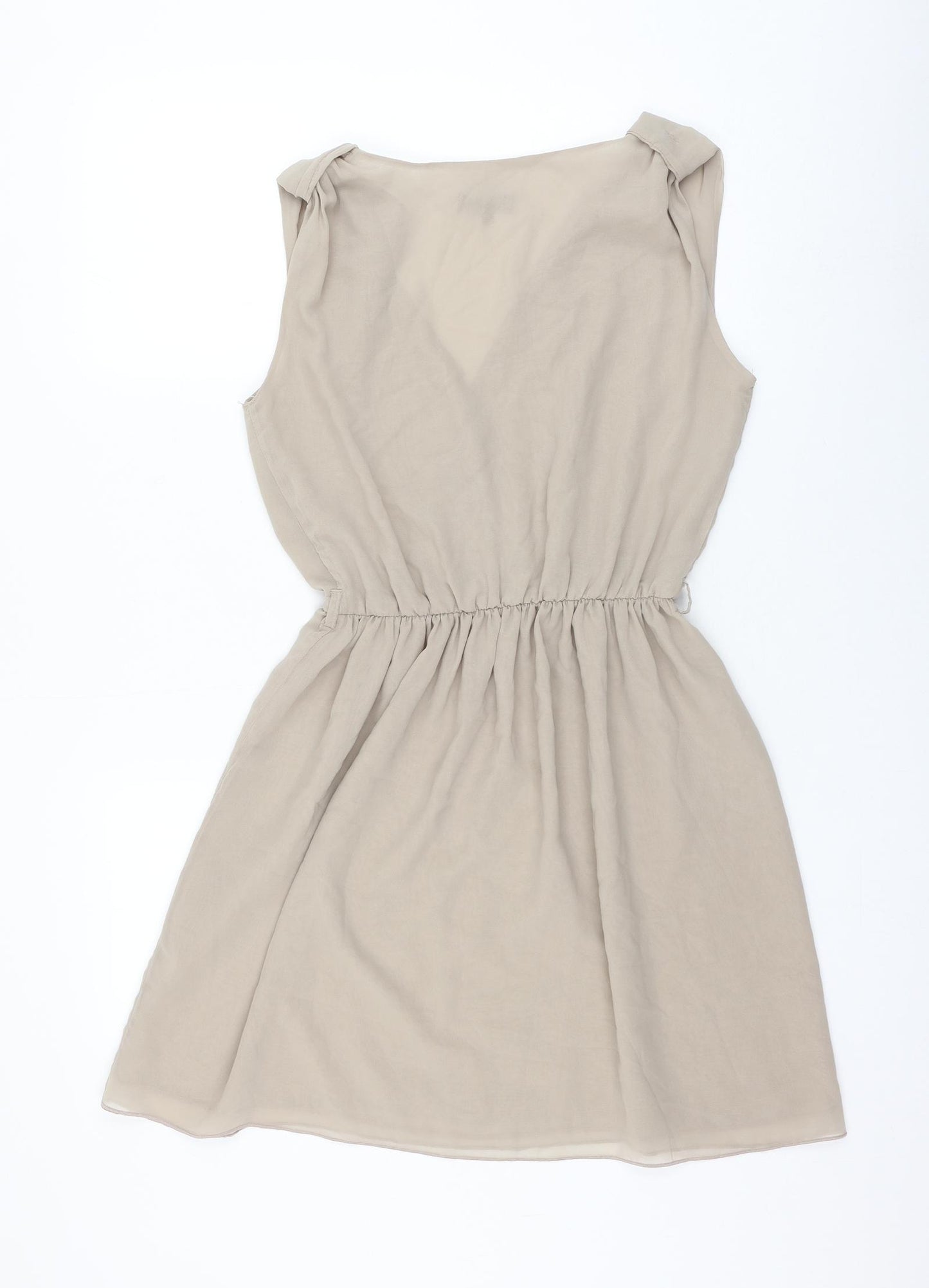 Love Womens Beige Polyester Skater Dress Size S V-Neck Pullover