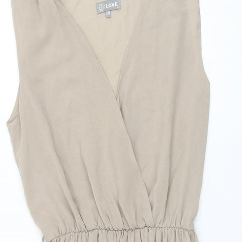 Love Womens Beige Polyester Skater Dress Size S V-Neck Pullover