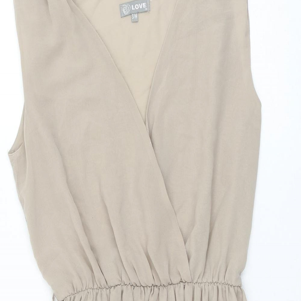 Love Womens Beige Polyester Skater Dress Size S V-Neck Pullover