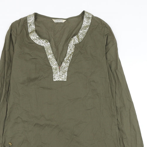 George Womens Green Cotton Shift Size 12 V-Neck Pullover
