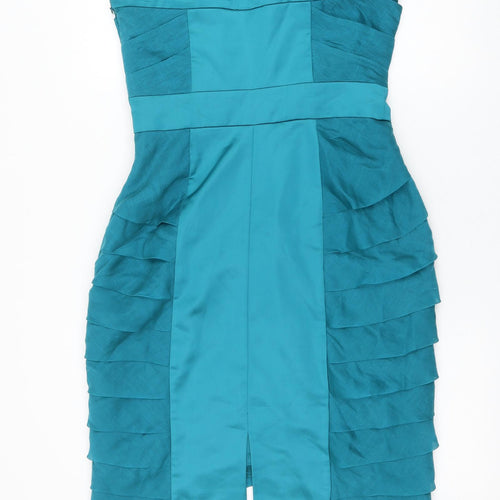 Coast Womens Blue Lyocell Mini Size 12 Off the Shoulder Zip