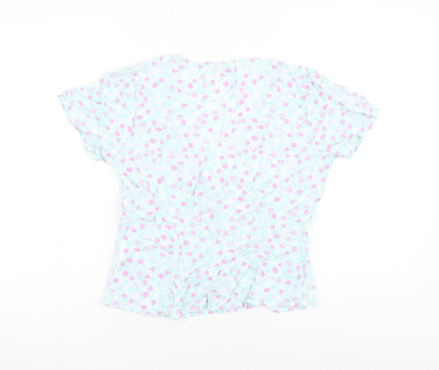 Pimkie Womens Blue Floral Viscose Basic Blouse Size 8 V-Neck