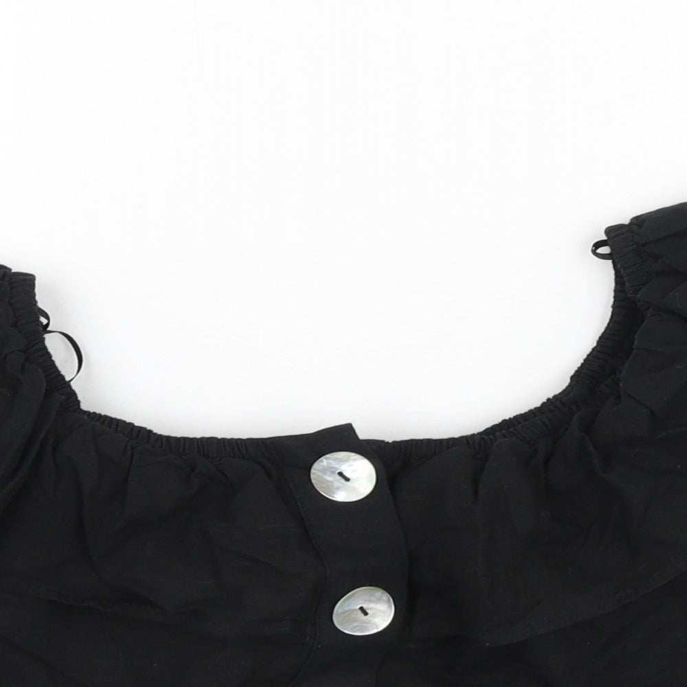 Topshop Womens Black Cotton Cropped Blouse Size 6 Round Neck