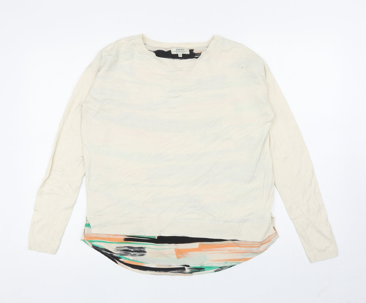 Papaya Womens Ivory Boat Neck Viscose Pullover Jumper Size 10