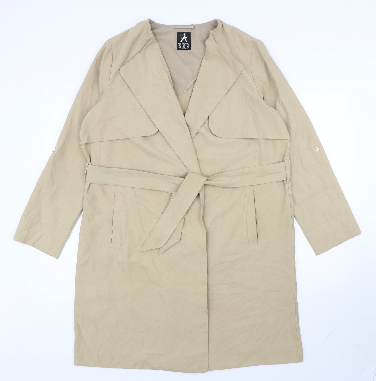 Atmosphere Womens Brown Overcoat Coat Size 14 Tie