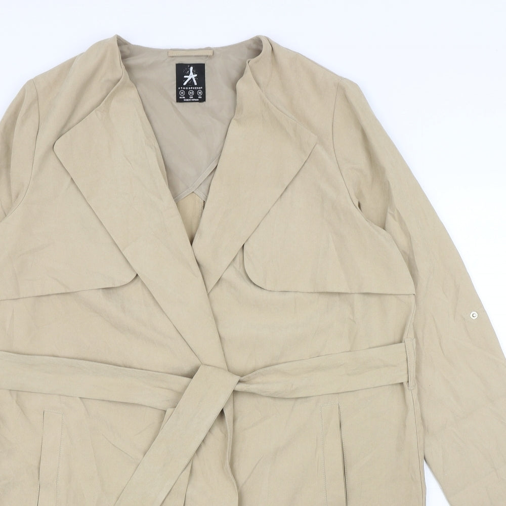 Atmosphere Womens Brown Overcoat Coat Size 14 Tie