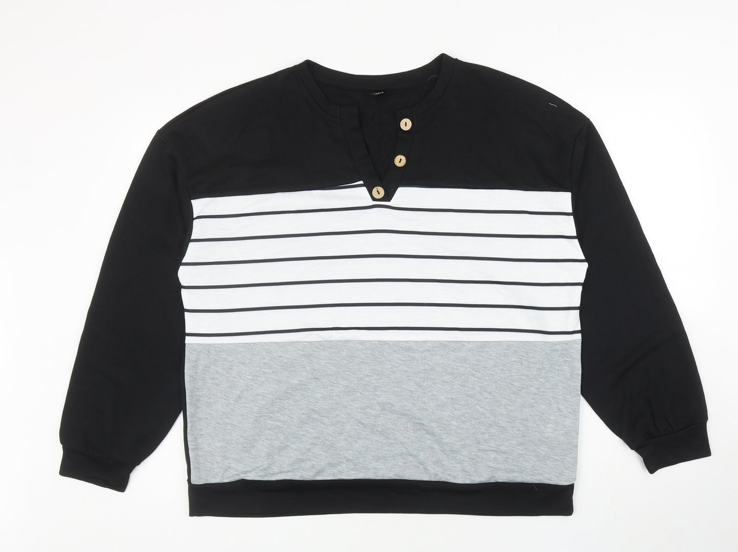 SheIn Mens Black Striped Polyester Pullover Sweatshirt Size XL - Colourblock
