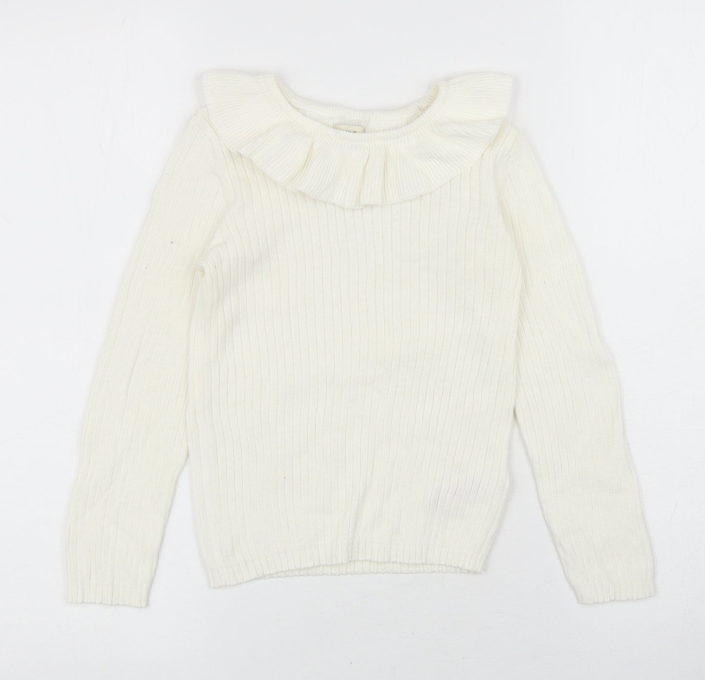 F&F Girls Ivory Boat Neck Cotton Pullover Jumper Size 6-7 Years Pullover