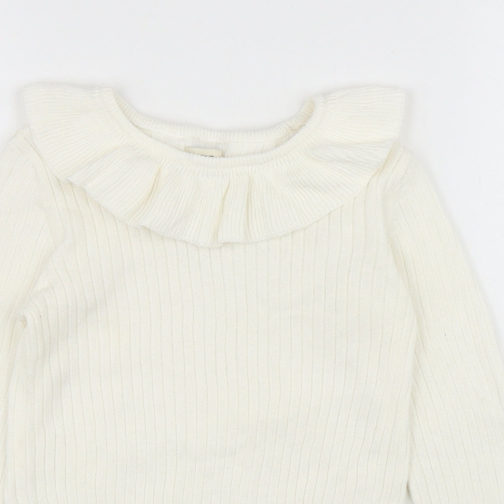 F&F Girls Ivory Boat Neck Cotton Pullover Jumper Size 6-7 Years Pullover