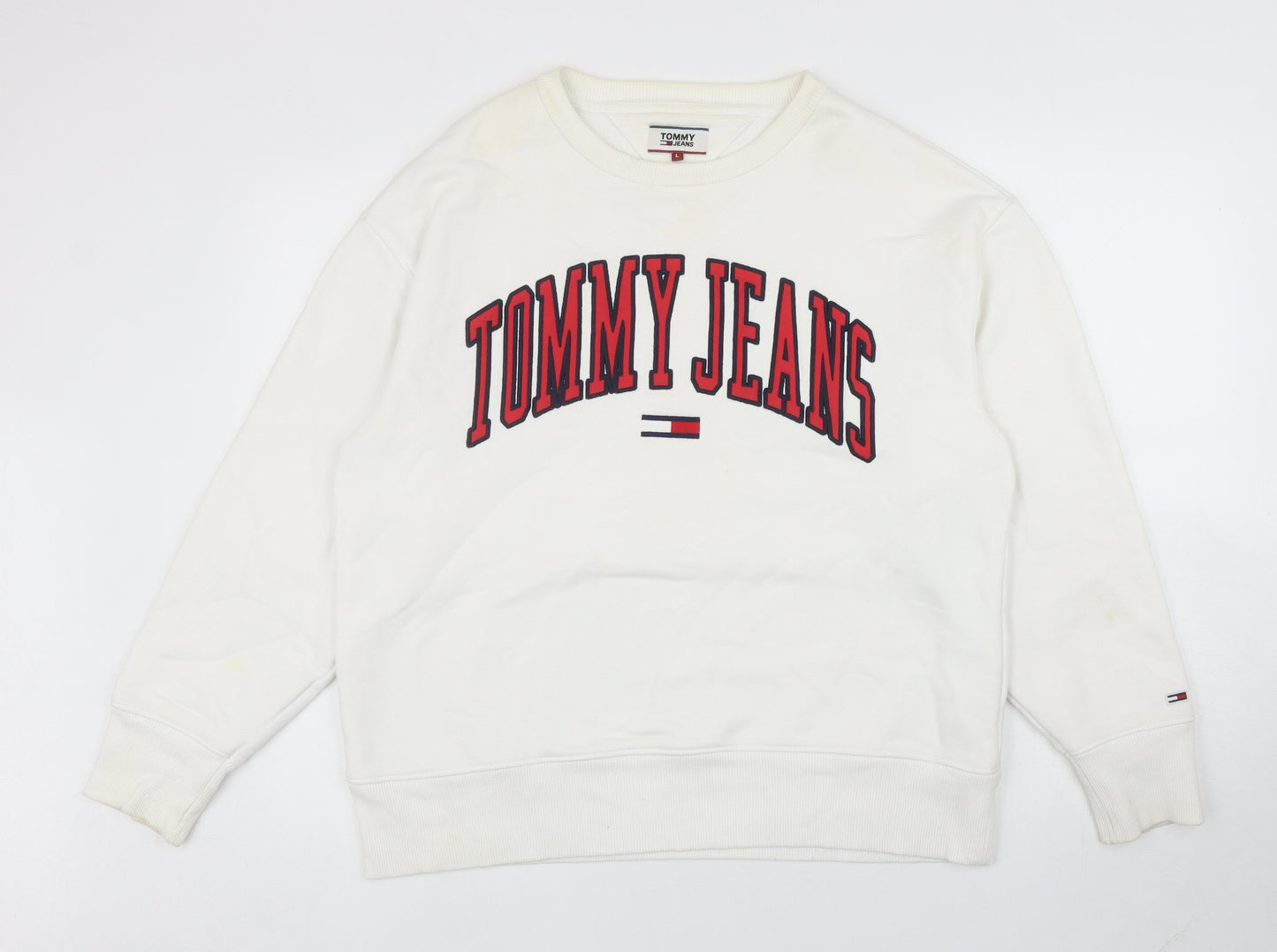 Tommy Hilfiger Mens White Cotton Pullover Sweatshirt Size L - Tommy Jeans