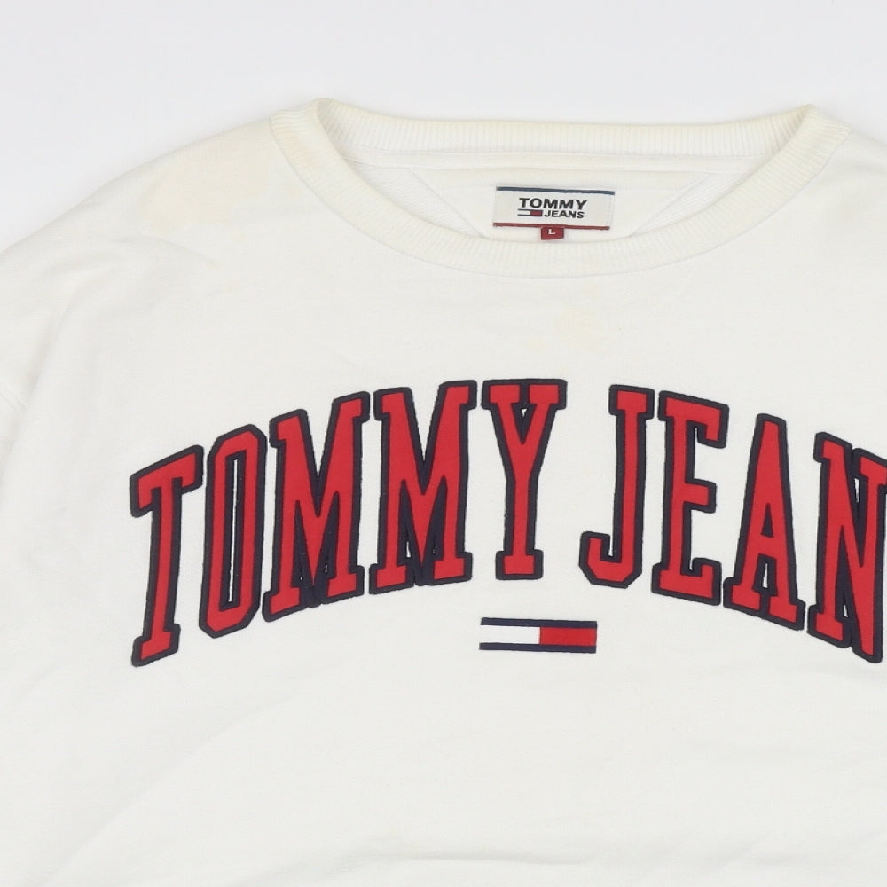 Tommy Hilfiger Mens White Cotton Pullover Sweatshirt Size L - Tommy Jeans