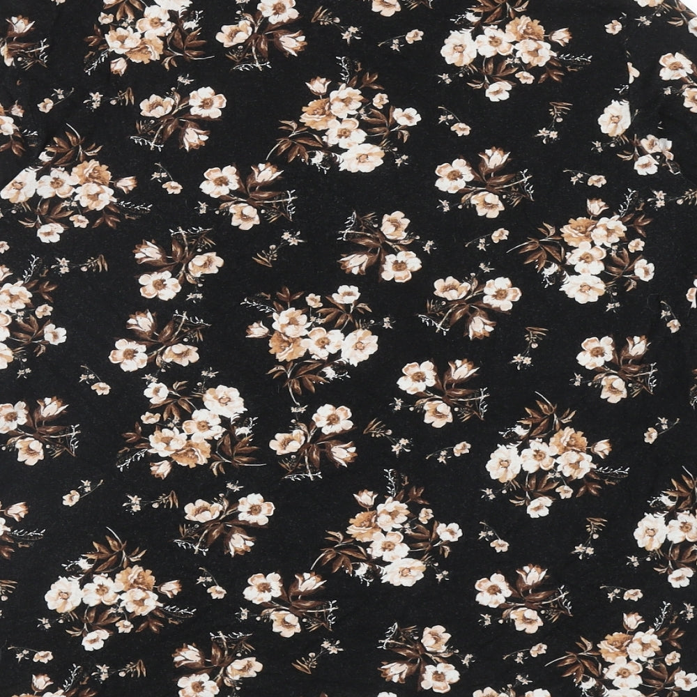 Dorothy Perkins Womens Black Floral Viscose Basic T-Shirt Size 16 Roll Neck