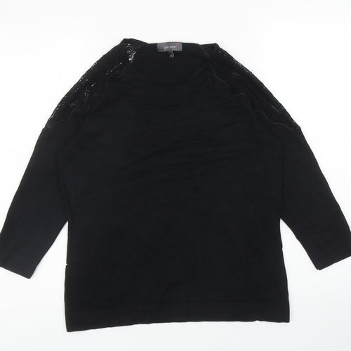 Per Una Womens Black Round Neck Cotton Pullover Jumper Size 12 - Lace