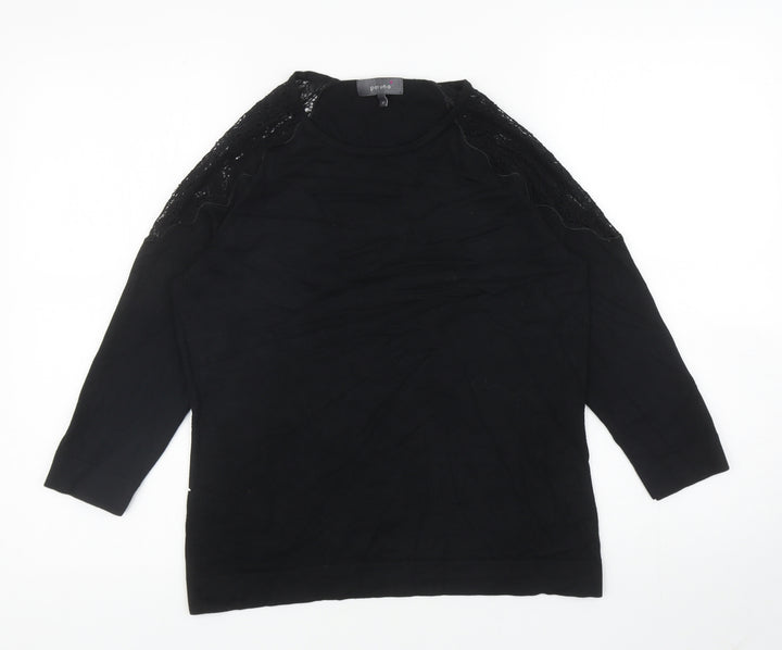 Per Una Womens Black Round Neck Cotton Pullover Jumper Size 12 - Lace