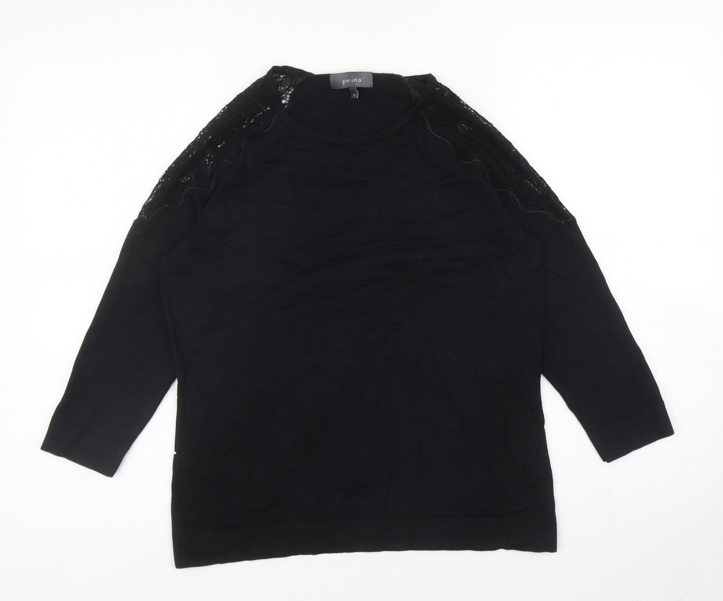 Per Una Womens Black Round Neck Cotton Pullover Jumper Size 12 - Lace