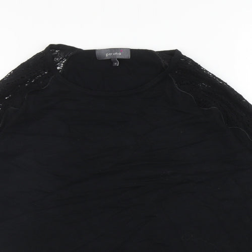 Per Una Womens Black Round Neck Cotton Pullover Jumper Size 12 - Lace