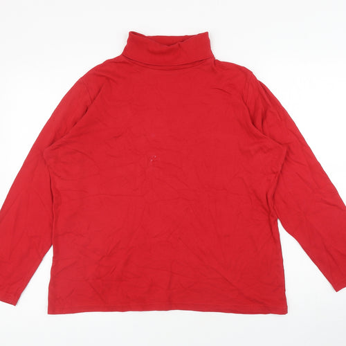 Isle Womens Red Cotton Basic T-Shirt Size L Roll Neck