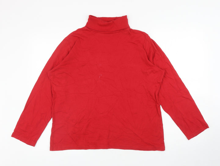 Isle Womens Red Cotton Basic T-Shirt Size L Roll Neck