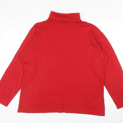 Isle Womens Red Cotton Basic T-Shirt Size L Roll Neck