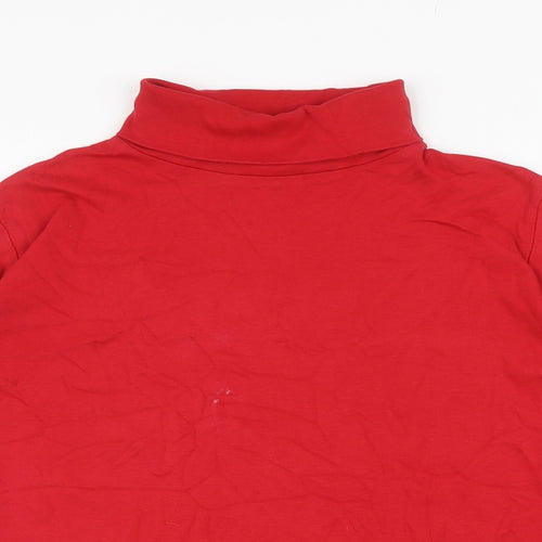 Isle Womens Red Cotton Basic T-Shirt Size L Roll Neck