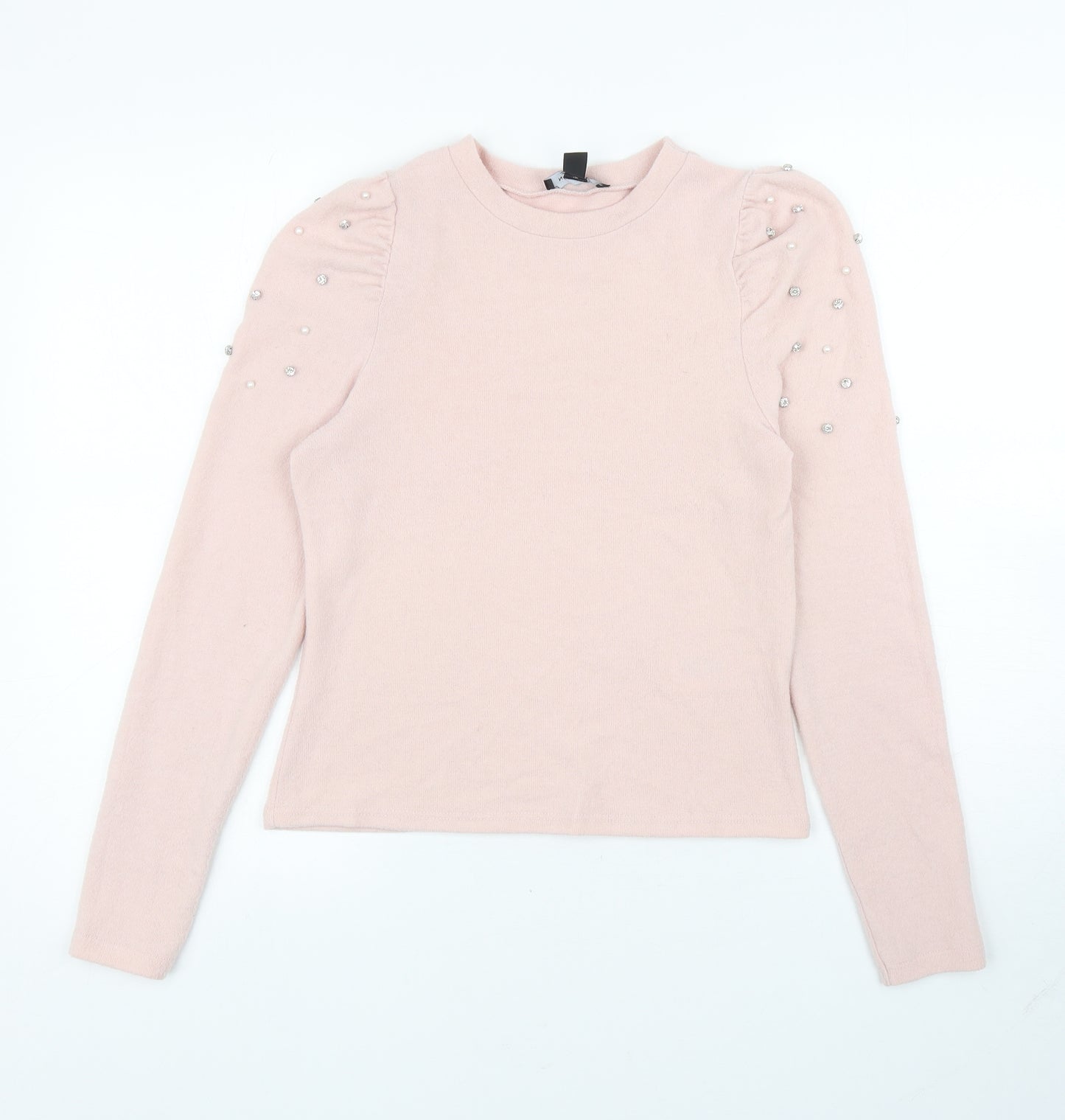 New Look Womens Pink Round Neck Polyester Pullover Jumper Size 10 - Ruched Detail