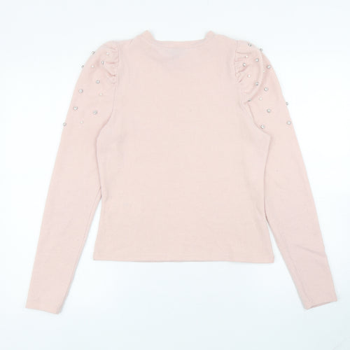 New Look Womens Pink Round Neck Polyester Pullover Jumper Size 10 - Ruched Detail