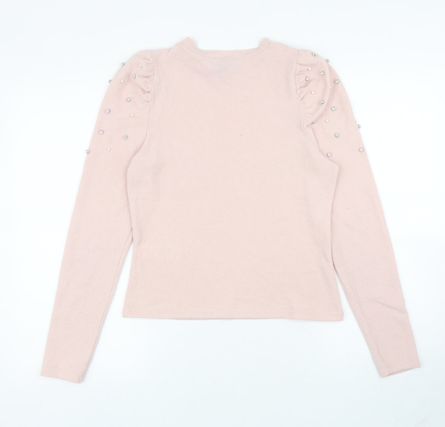 New Look Womens Pink Round Neck Polyester Pullover Jumper Size 10 - Ruched Detail