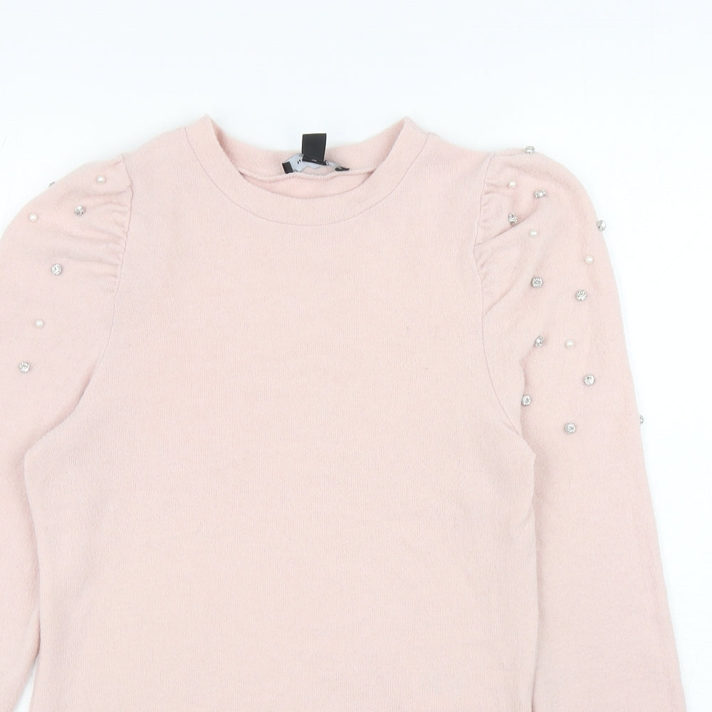 New Look Womens Pink Round Neck Polyester Pullover Jumper Size 10 - Ruched Detail