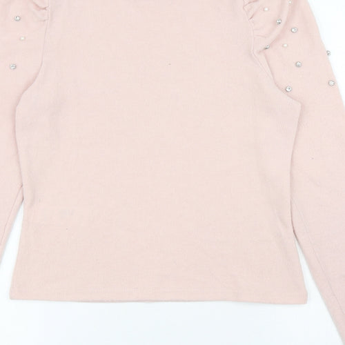 New Look Womens Pink Round Neck Polyester Pullover Jumper Size 10 - Ruched Detail