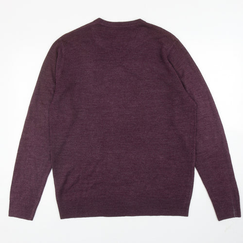 Atlantic Bay Mens Purple V-Neck Acrylic Pullover Jumper Size M