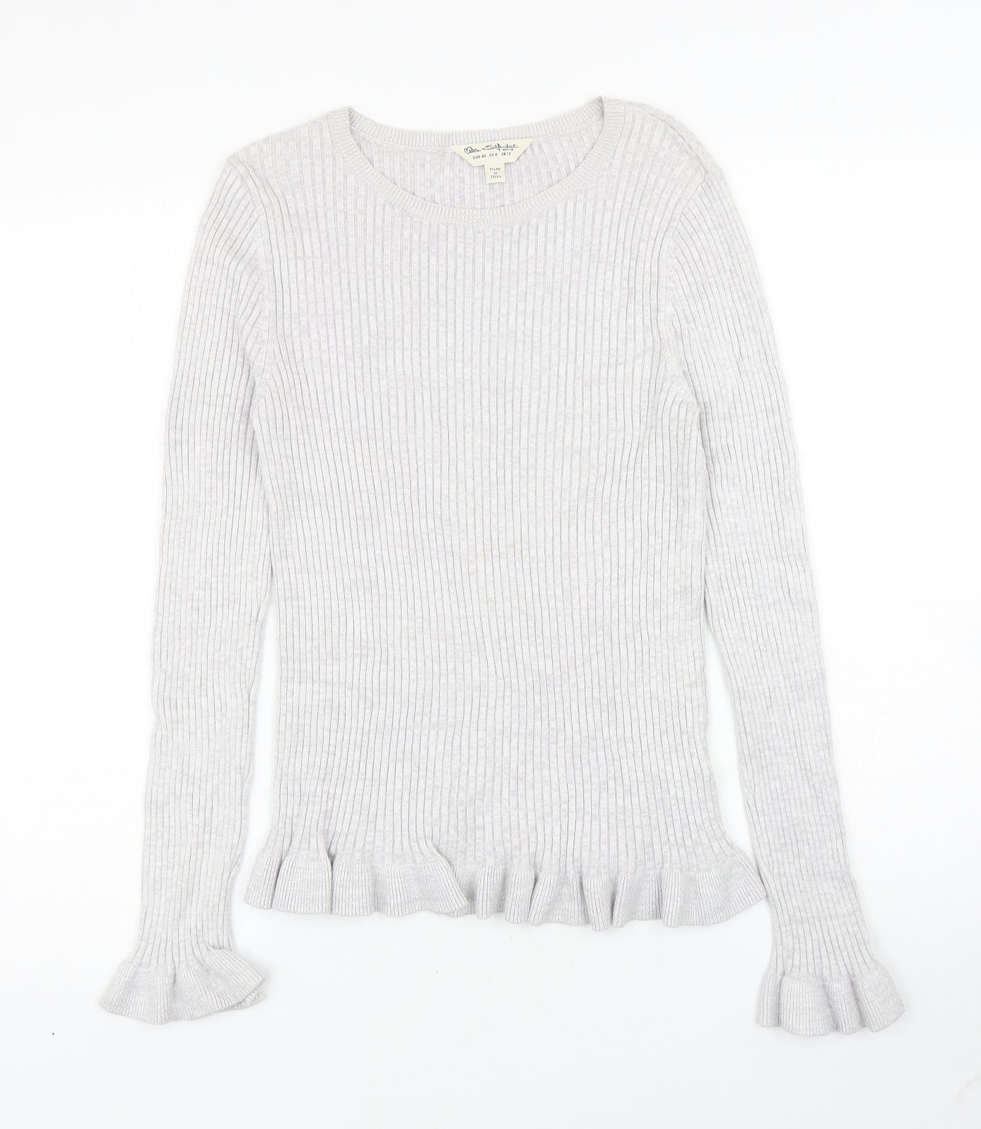 Miss Selfridge Womens Grey Boat Neck Viscose Pullover Jumper Size 12 - Ribbed