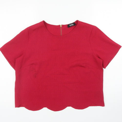 George Womens Pink Polyester Cropped Blouse Size 14 Scoop Neck