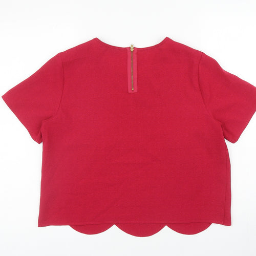 George Womens Pink Polyester Cropped Blouse Size 14 Scoop Neck