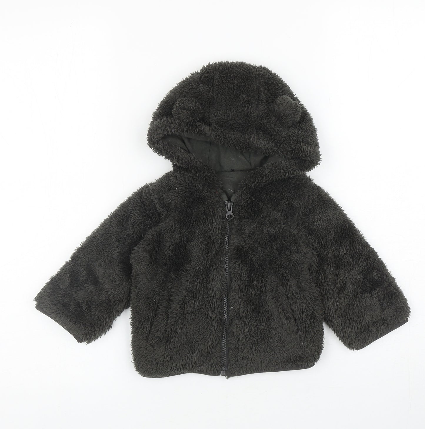 TU Baby Green Basic Jacket Coatigan Size 6-9 Months Zip - Ears on Hood