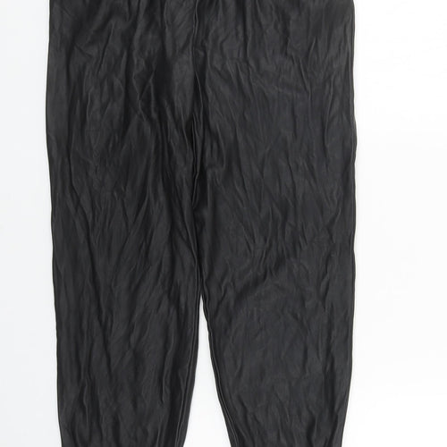 New Look Womens Black Polyurethane Jogger Trousers Size 10 L26 in Regular Drawstring