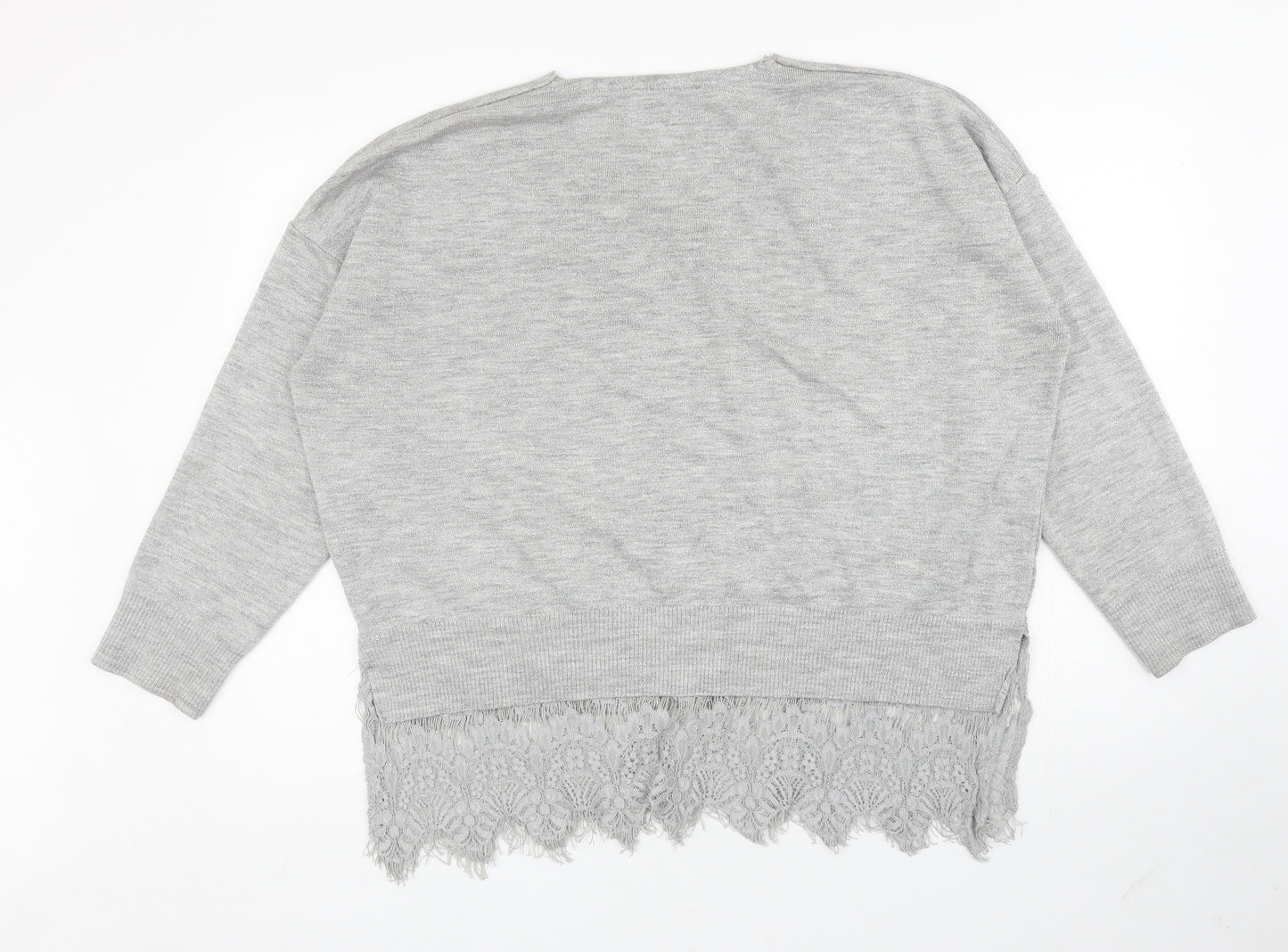 George Womens Silver V-Neck Acrylic Pullover Jumper Size 20 - Lace Trim