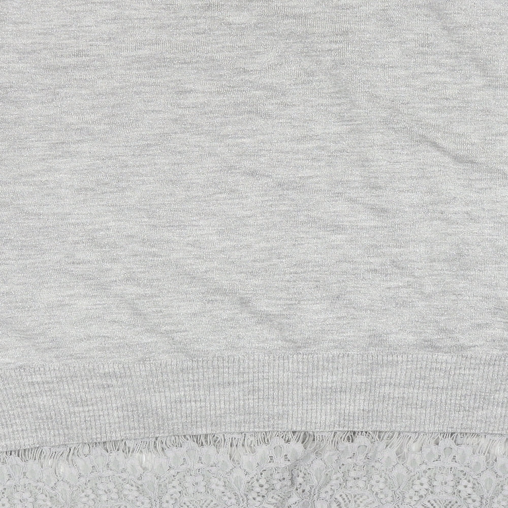George Womens Silver V-Neck Acrylic Pullover Jumper Size 20 - Lace Trim