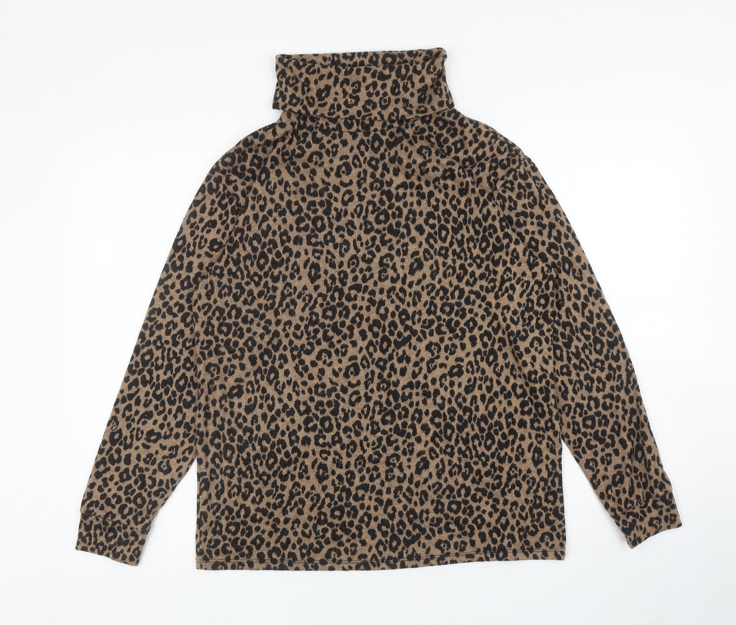 M&Co Womens Brown Roll Neck Animal Print Polyester Pullover Jumper Size 10 - Leopard Print
