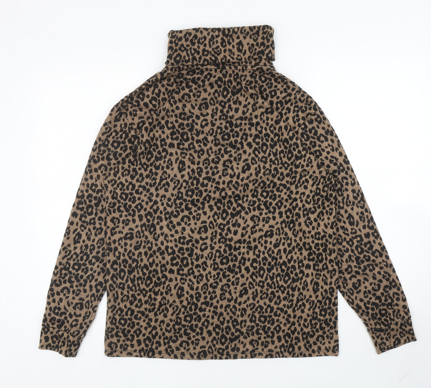 M&Co Womens Brown Roll Neck Animal Print Polyester Pullover Jumper Size 10 - Leopard Print