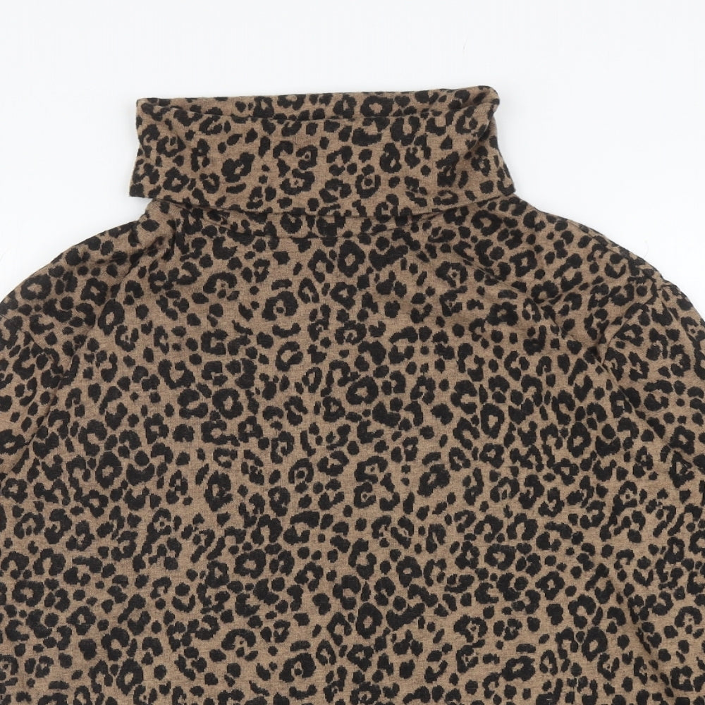 M&Co Womens Brown Roll Neck Animal Print Polyester Pullover Jumper Size 10 - Leopard Print
