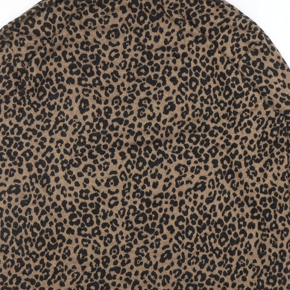 M&Co Womens Brown Roll Neck Animal Print Polyester Pullover Jumper Size 10 - Leopard Print