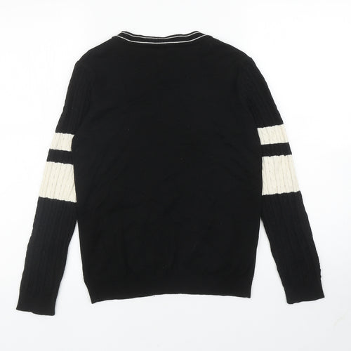 River Island Girls Black V-Neck Colourblock Cotton Cardigan Jumper Size 9-10 Years
