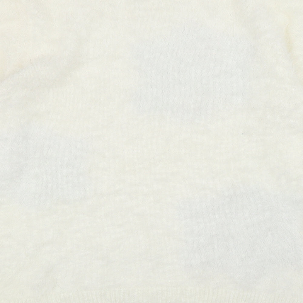 Bonmarché Womens Ivory Round Neck Nylon Pullover Jumper Size M - Snowflakes