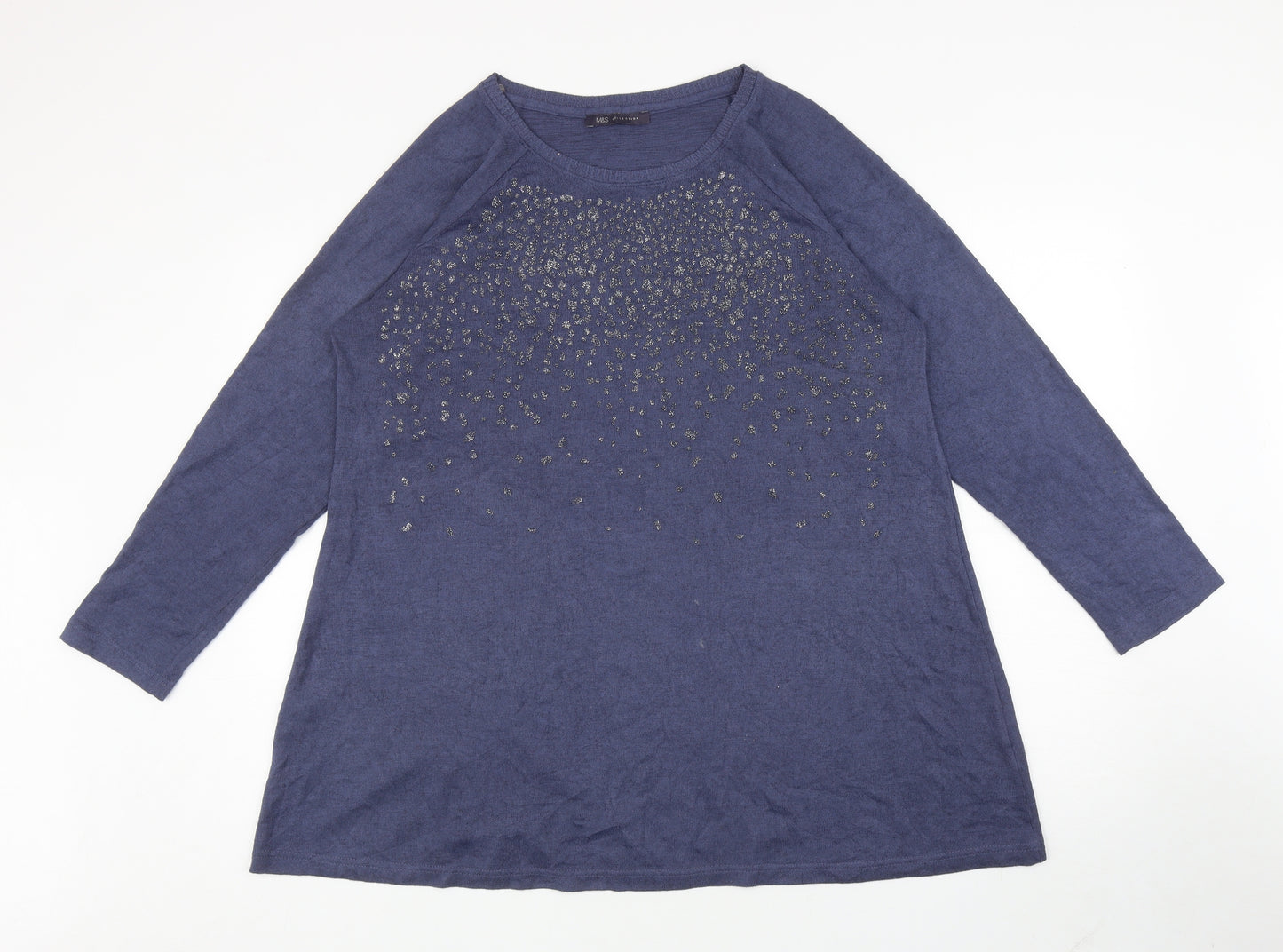 Marks and Spencer Womens Blue Boat Neck Polyester Tunic Jumper Size 18 - Glitter Spots