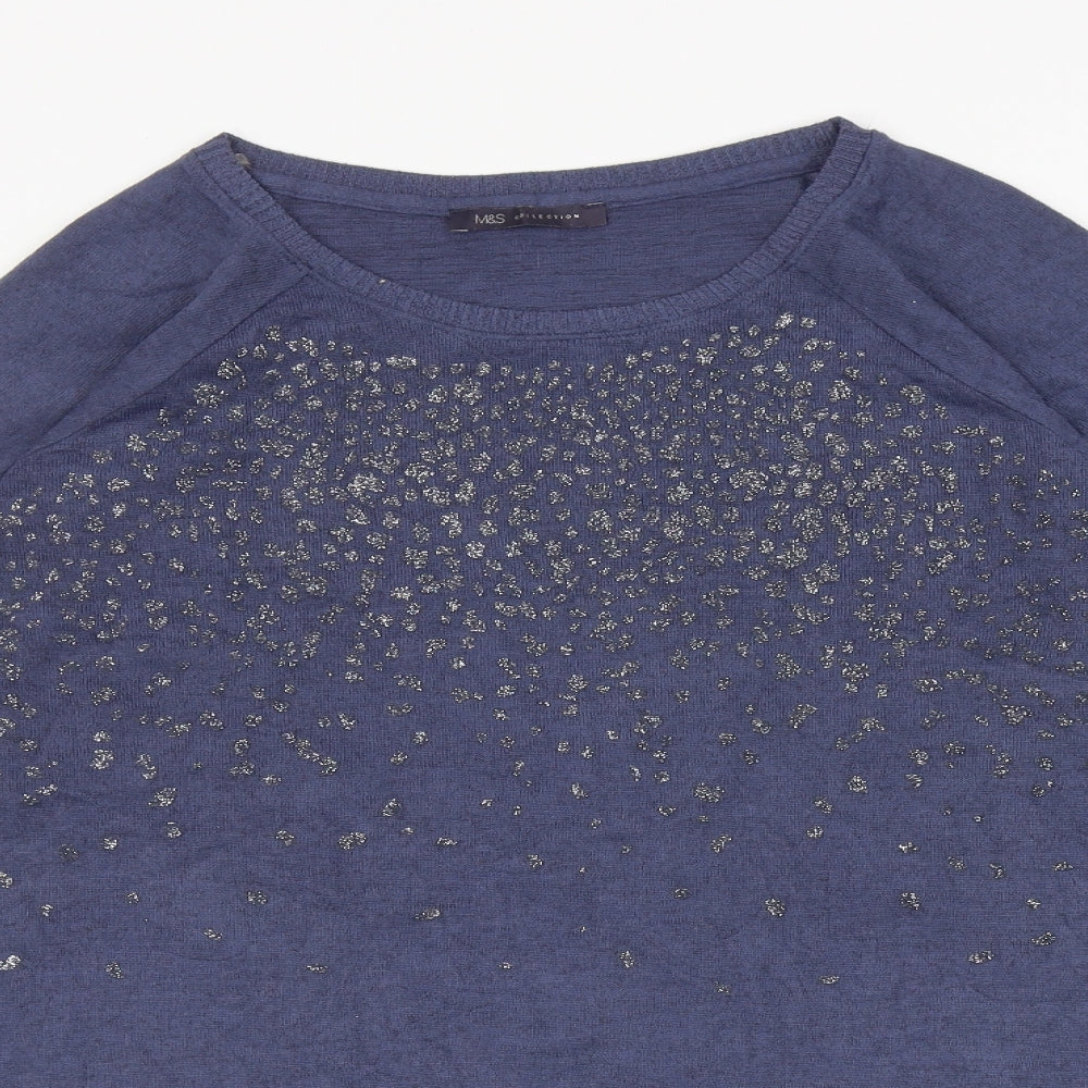 Marks and Spencer Womens Blue Boat Neck Polyester Tunic Jumper Size 18 - Glitter Spots