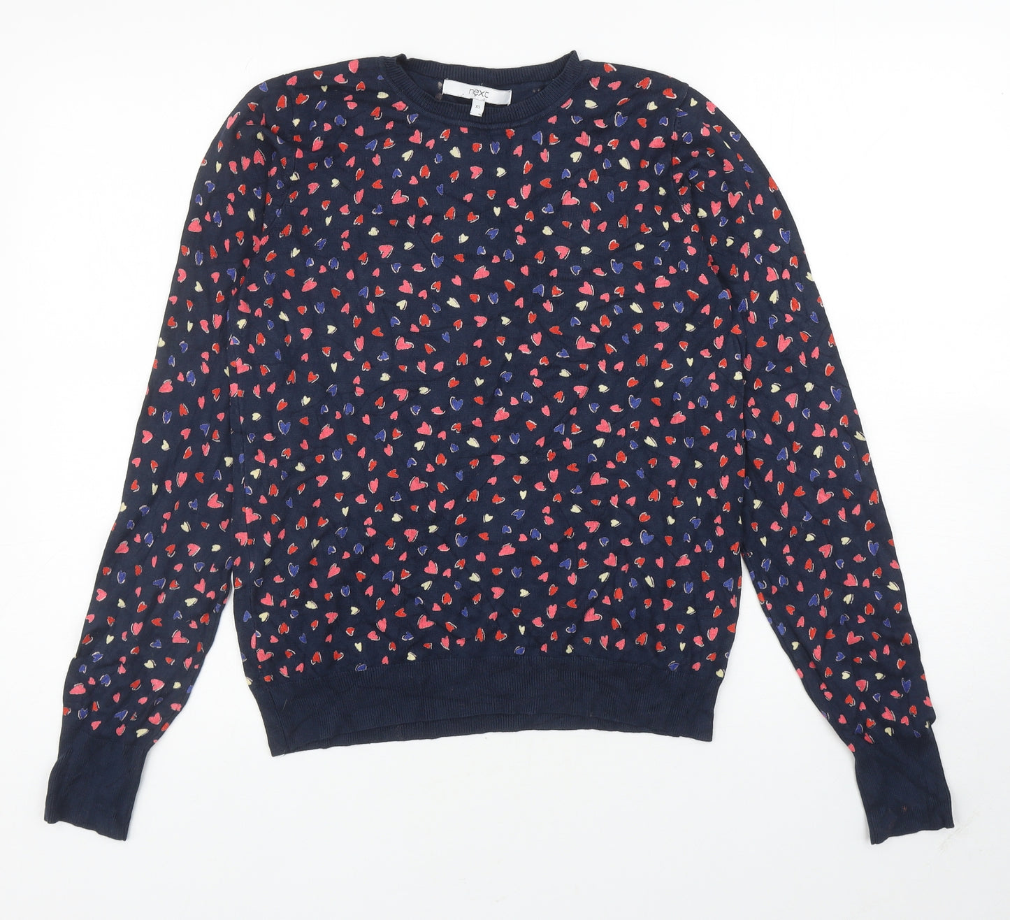 NEXT Womens Multicoloured Round Neck Geometric Viscose Pullover Jumper Size XS - Hearts