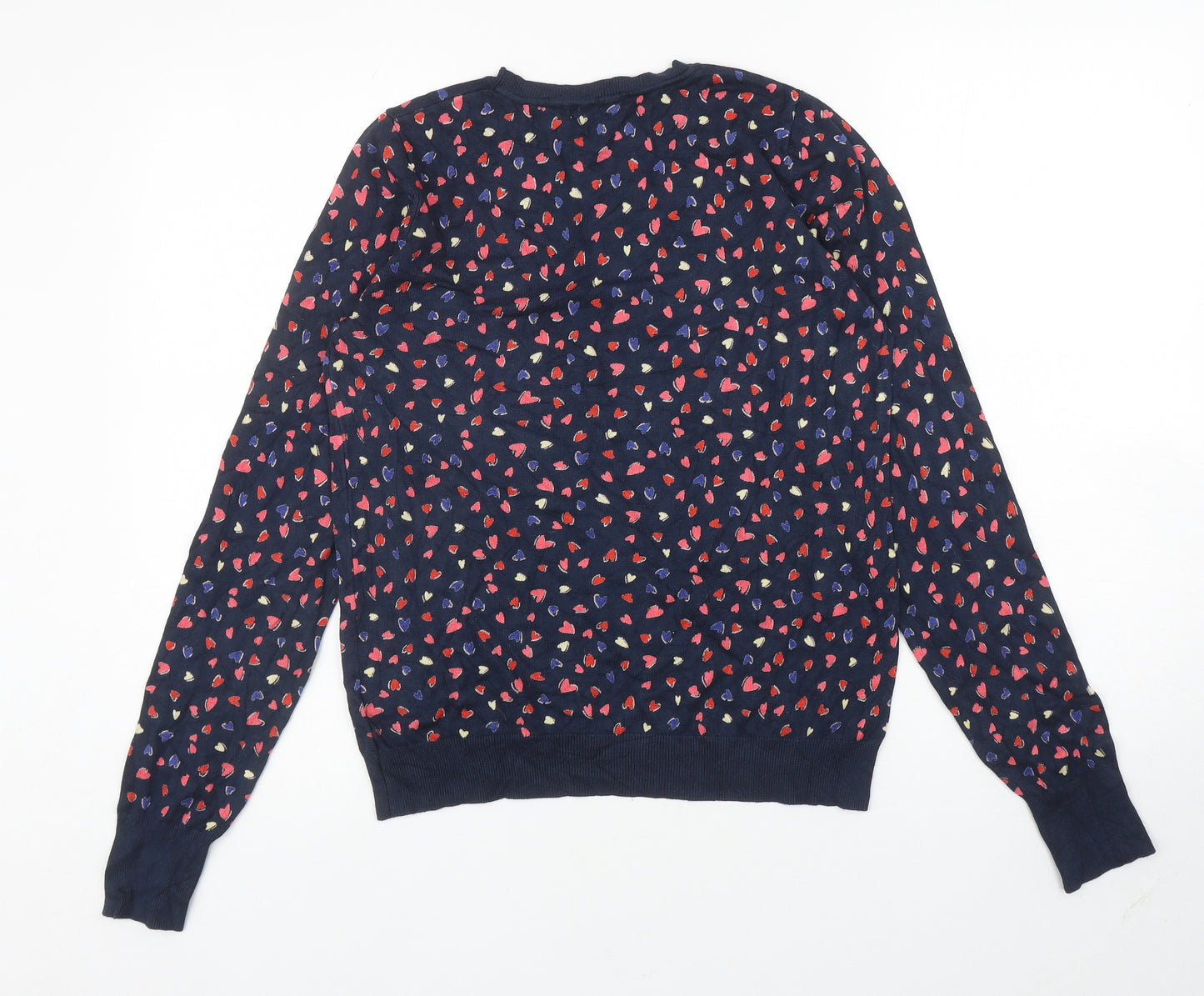 NEXT Womens Multicoloured Round Neck Geometric Viscose Pullover Jumper Size XS - Hearts