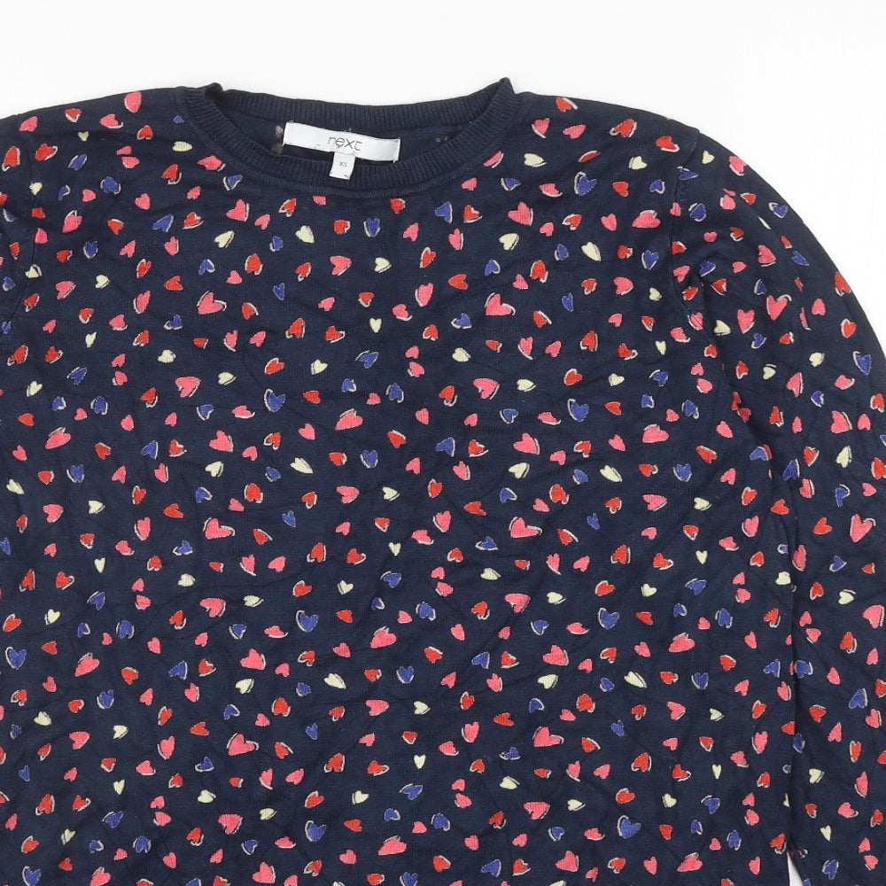 NEXT Womens Multicoloured Round Neck Geometric Viscose Pullover Jumper Size XS - Hearts