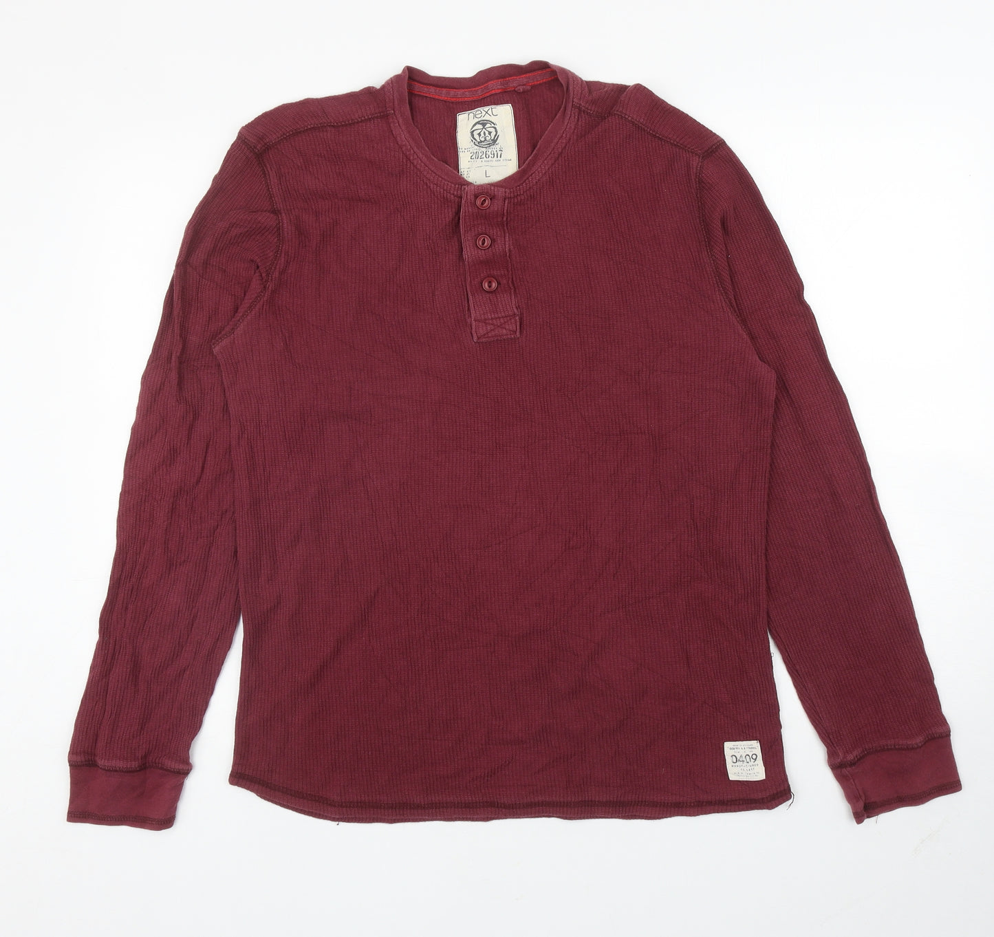 NEXT Mens Red Cotton T-Shirt Size L Henley