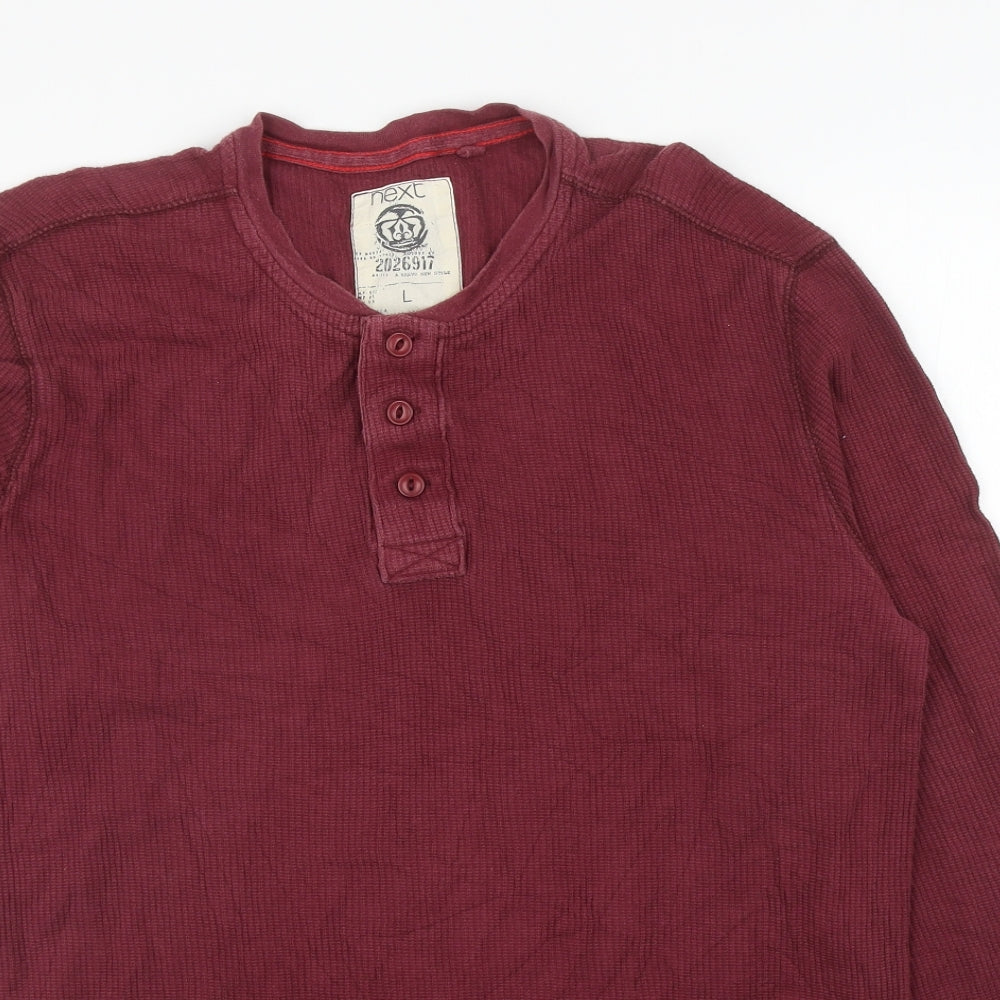 NEXT Mens Red Cotton T-Shirt Size L Henley